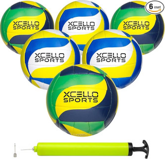 Volleyball with Pump Green/Navy/Yellow, Blue/Yellow/White (Pack of 12)