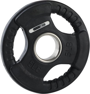 HolaHatha 5-Pound Olympic Rubber Coated Solid Cast Iron Weight Plate with Tri Grip Handle for Full Body Strength Training Workouts, Black