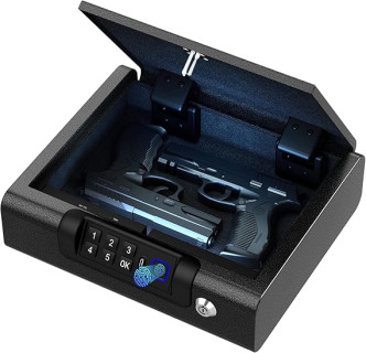 Gun Safe,Biometric Gun Safe for Pistols 3-Ways unlock Fingerprint Digital PIN Key Unlock with Sound, Lock box for Cloakroom living room Bedroom Nightstand and Car BILLCONCH