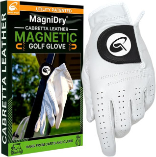 Men's Golf Glove for Left Hand – Cabretta Leather with Magnetic Strap & Elastic Wristband – MagniDry Technology for Dry Hands – Golf Gloves for Men