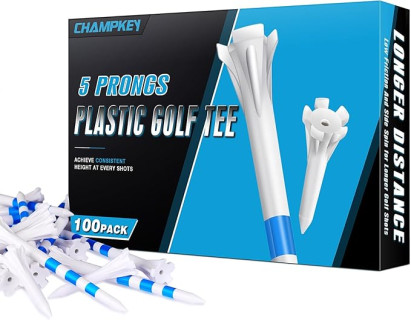 CHAMPKEY Professional 5 Prongs Golf Tees 100 Pack | 85 Driver Tees with 15 Iron/Hybrid Tees Mixed Pack | Low Friction and Resistance Golf Plastic Tees
