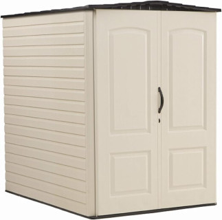 Rubbermaid Large Vertical Resin Outdoor Storage Shed With Floor (6.2 x 4.6 Ft), Weather Resistant, Beige/Brown, Organization for Home/Backyard/Garden Tools/Lawn Mower/Bike Storage/Pool Supplies
