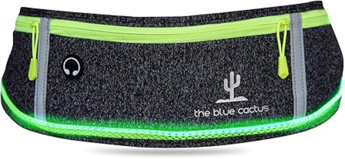 Reflective Running Light Belt with Zipper Pockets and USB Rechargeable, Night Safety Gear for Runners, Dog Walking Gear, Runners Reflective Belt Fits Women, Men, Kids, and Dogs