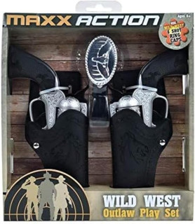 Maxx Action Wild West Outlaw Play Set – 5 Piece Western Toy for Kids | Cowboy Sheriff Cap Blaster with Holster and Adjustable Belt | Ring Caps Sold Separately