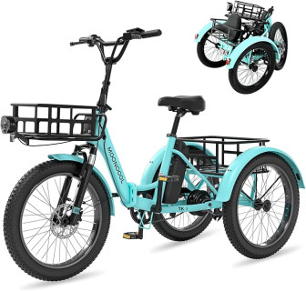 NAIZEA Electric Trike, 20'' Fat Tire Electric Tricycle for Adults, 48V 500W Folding Electric Bike, 3 Wheels Electric Bikes for Adults, Electric Tricycle, Motorized Ebike, Battery Ebike