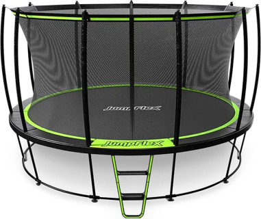 JumpFlex Hero Trampoline 12FT 14FT 15FT Round Outdoor Backyard Trampoline with ASTM Approved Net Safety Enclosure, Hoop, Ladder & Fast Assembly