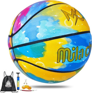Basketball - Colorful Composite Leather Basketball - Indoor Outdoor Street Basketball in Official Size 7 (29.5 Inches) with Pump for Men, Women, College, Youth, Boys, Girls