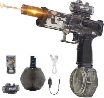 Electric Water Gun for Adults Kids: Most Powerful Squirt Gun, Automatic high Powered Pressure Blaster watergun with Realistic Led Muzzle Flame,28-32 FT Range，Perfect Summer Gift Toys for Age 8-12