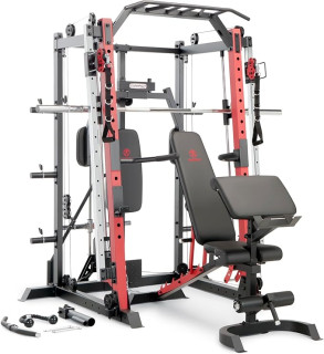MARCY Smith Machine Multipurpose Power Cage Squat Rack for Home Gym Training System with Pull Up Bar Free Standing and Landmine Station