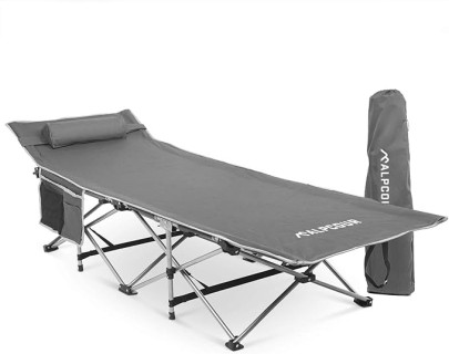 Alpcour Folding Camping Cot – Deluxe Collapsible Single Person Bed in a Bag w/Pillow for Indoor & Outdoor Use – Ultra Lightweight, Comfortable, Heavy Duty Design Holds Adults & Kids Up to 300 Lbs