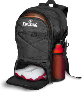 Spalding Basketball Backpack - Black Sports Bag with Ball & Shoe Compartment, Basketball Accessories Bag