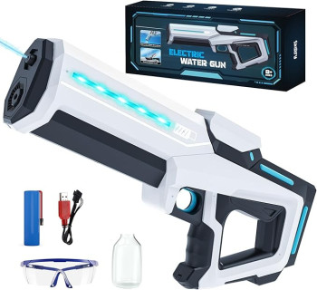 Electric Water Gun for Adults Kids,Battery-Powered Squirt Toy with Tank, LED Light,Automatic Water-Absorption,Summer Outdoor Beach Play,Pool Garden Fun for Kids Age 8 9 10