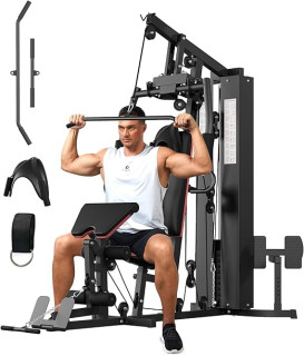 Home Gym Machine, Full Body Workout Machine with 150LBS Weight Stack, Multifunctional All in One Exercise Equipment Station with Preacher Curl Pad, Leg Developer for Strength Training