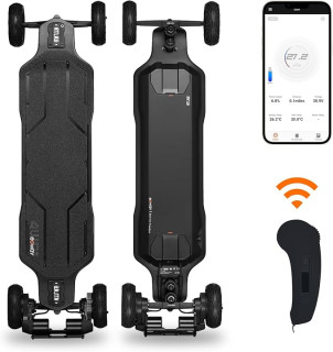 Exway Atlas Carbon-2WD All-Terrain Electric Skateboards, All-Weather Pneumatic Tires, Top Speed of 30 Mph, 19miles Range, IP55 Waterproof, 780 LBS Max Load, Electric Longboard for Adults