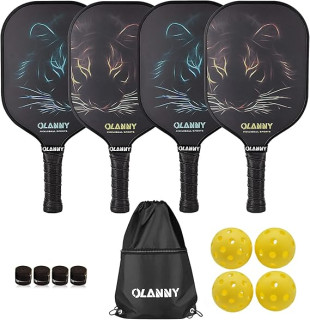 Graphite Pickleball Paddles Set- Premium Rackets Fiber Face & Polymer Honeycomb Core Pickleball Set Includes Pickleball Paddles + Pickleball Balls+ Replacement Soft Grip + 1 Bag