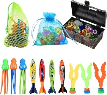 Diving Pool Toys - Swimming Pool Toys for Kids with Treasure Chest - Torpedo Water Toys Package for Pool Training - Bath Toys for Kids and Children - Suitable for Indoor and Outdoor Activities