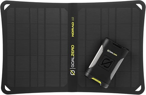 Goal Zero Venture 35 Portable Charger Power Bank with Nomad 10 Solar Panel Kit 9600mAH 18W USB-C Power Delivery Port, 2 USB Outputs IP67 Rating 50 Lumens Flashlight