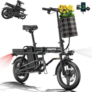 Favoto Folding Electric Bike with Removable 499Wh Battery - 400W Power(Peak 600W Brushless Motor) 48V, Multiple Suspension Foldable Ebike,3-Speed, Mini E Bikes 14