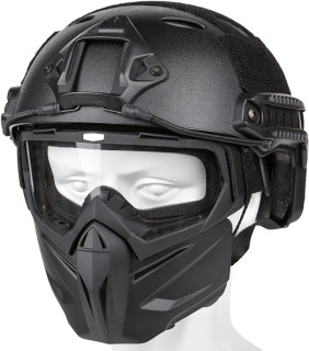 Airsoft Helmet and Mask, Full Face Mask with Detachable Goggles, Paintball Black Helmet with NVG Mount and Side Rail, Military Tactical Gear