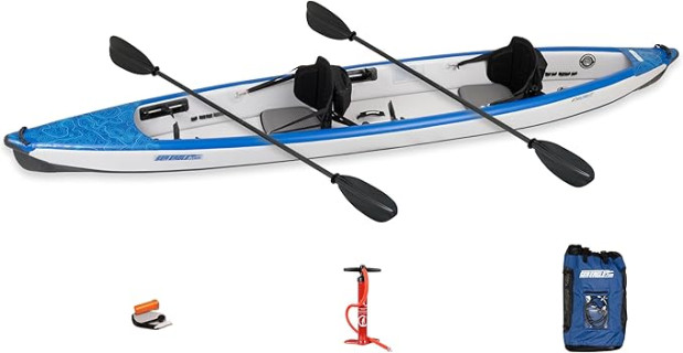 Sea Eagle RazorLite Inflatable Kayak - Lightweight, Drop Stitch, High Speed Touring Kayak - Solo or Tandem - Tall Back Seat(s), Paddle(s), Backpack, Skeg and Pump