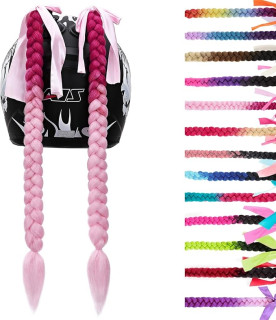 SEGO 1PCS/2PCS Helmet Pigtail Braids with Detachable Suction Cup Bowknot Ponytail Hair Many Colors (Helmet not Included)