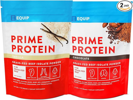 Equip Foods Chocolate Prime Protein Powder - Vanilla & Chocolate - Grass-Fed Isolate Beef Protein Powder - Paleo and Gluten Free Protein Powder - Helps Build and Repair Tissue, Gluten Free