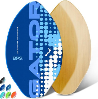 BPS New Zealand ‘Gator’ Skimboard with Colored EVA Grip Pad and High Gloss Clear Coat Wooden Skim Boards for Kids and Adults | Choose from 3 Sizes and Traction Pad Color