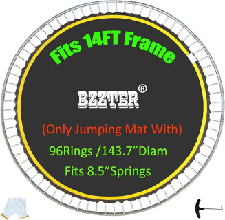 Trampoline Replacement Mat,Fits 14ft Round Frame,with 72 80 84 88 96 Rings for Choose,Fits 5.3-7 Inch Springs,10 Rows of Stitching,w/Pull Hook and Gloves,14ft Trampoline Mat