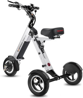 TopMate ES35 Powered Electric Scooter 3 Wheels Foldable Trike with Seat for Adults, Lightweight Electric Scooter with Removable 36V 7.8AH Battery, Reverse Function & Key Switch for Commute and Travel