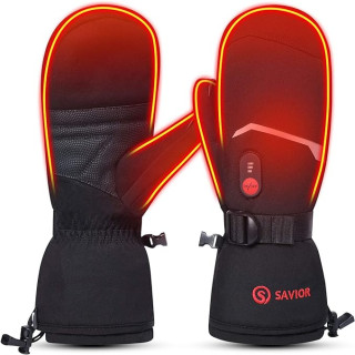 SAVIOR HEAT Heated Mittens Battery Ski Gloves, Electric Rechargeable Mitts for Skiing Camping Hiking Arthritis Hands Men Women