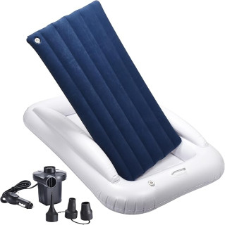 ACOWAY Portable Toddler Bed - 3 pcs: Inflatable Kids Air Mattress, Smaller Insertable Mattress and Electric Pump - Ideal for Camping, Sleepovers, Traveling-Blue&White, 64.2