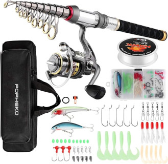 Mouhike Rod and Reel Combo Full Kit - Telescopic Pole Set With Spinning Reel, Line, Lures, Hooks, Carrier Bag for Saltwater Freshwater Fishing - Gear for Kids, Adults, Professional