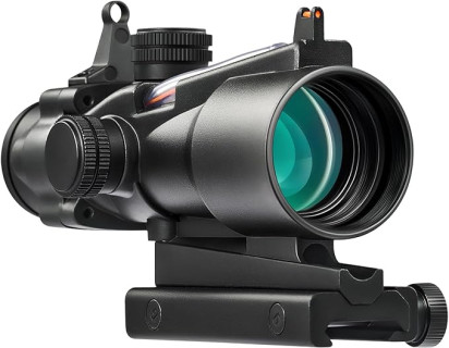 PINTY 4x32 Prism Scope with Fiber Sight, 4X Compact Tactical Rifle Scope with Reticle Sight, Iron Sights, Multicoated Lenses, Fiber Optical Scope for 20 mm Picatinny, Black
