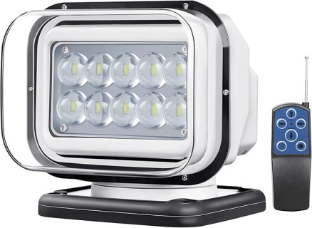 Remote Control LED Search Light, 50W 5000lm LED Spotlight for Truck Boat Marine Searching 360 Rotating, Auxiliary Searchlight Spot Light 12V 24V, 6 Powerful Magnets Built-in