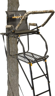 1-Person Huntsman Deluxe Steel Ladder Tree Stand, 17 ft Tall, 300 lb Capacity - Heavy-Duty Hunting Treestand with Lumbar Support Seat, Flip-Back Adjustable Shooting Rail & Silencer Technology