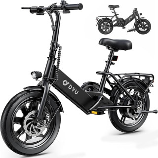DYU Electric Bike for Adults Teens, Folding Electric Bicycle,Commuter City E-Bike with 350W Motor and 36V 7.5Ah Battery,3 Levels Assist, Dual Disc Brakes,14/16