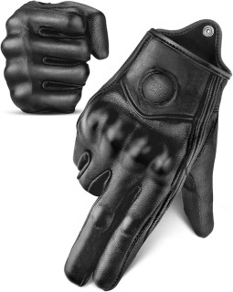 KEMIMOTO Motorcycle Gloves, Leather Motorcycle Riding Gloves for Men and Women, Touchscreen Motorbike Gloves for Motorcross Racing BMX MTB Cycling with Hard Knuckle