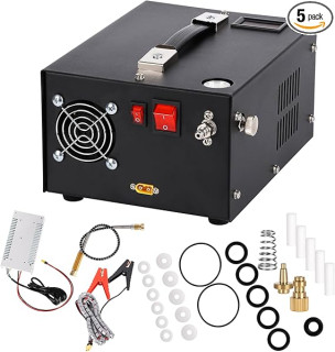 PCP Air Compressor, 4500 PSI, Oil and Water Free, 12V DC/110V AC Dual Power Supply, Built-In Cooling Fan, Auto Start/Stop for PCP Airsoft, Paintball Guns and Scuba Tanks