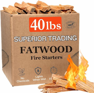 Superior Trading Premium Fatwood Firewood Sticks, Natural Kindling for Fireplaces, Wood Stoves, and Winter Camping Fire Starter, 40 lbs