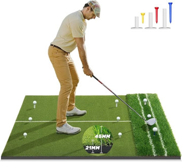 Premium Dual-Turf Golf Mat: Upgraded 5 x 4ft Golf Hitting Mat, Alignment & Angle of Approach Aid Practice Golf Mats, Indoor & Outdoor Golf Training Swing Chipping Mat, Ideal Valentine Gifts for Men