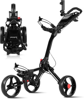 Lakehood Golf Push Cart, 3 Wheel Golf Push Cart Foldable and Golf Bag Cart, Push Cart Golf Easy to Open/Fold, Golf Caddy Push Cart with for Different Terrain with Umbrella Stand Cup Holder Scoreboard