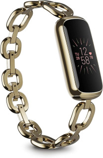 Fitbit Luxe Special Edition Fitness and Wellness Tracker, Gorjana Soft Gold Stainless Steel Parker Link Bracelet, One Size (S & L Peony Classic Bands Included)