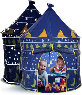 LimitlessFunN Stars & Moon Pop Up Kids Play Tent | Includes Star Lights & Carrying Case |, Children Indoor Castle Playhouse for Boys, Toddlers, 41