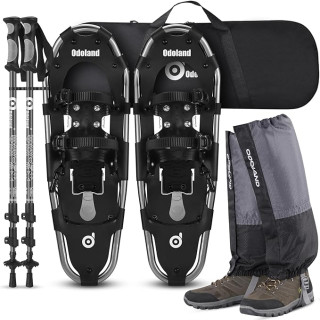 Odoland 21/25/30 Inch Snowshoes with Trekking Poles for Men Women Youth, Waterproof Snow Leg Gaiters and Carrying Bag, Lightweight Aluminum, Heel Lift, Snow Shoes Easy to Wear