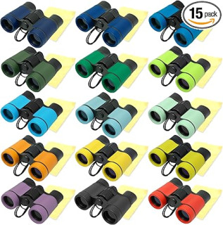 15 Pcs Kids Binoculars Set - Shockproof Mini Compact Binoculars - Toy Safari Binoculars FoldingTelescope Gifts for Age 3-12 Years Old Boys Girls Bird Watching Hiking Camping Outdoor Play Party Favors