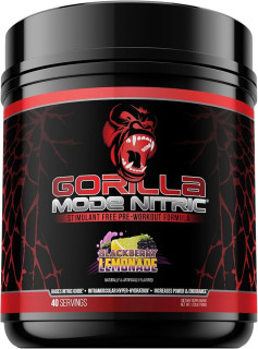 Gorilla Mode Nitric Upgraded Stimulant Free Pre-Workout – Best Tasting and Most Effective Stimulant Free Pre-Workout/Massive Pumps · Vasodilation · Power / 780 Grams (BlackBerry Lemonade)