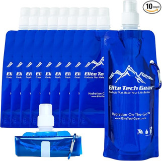ETG Best Collapsible Water Bottle BPA Free (10-Pack) Gym, Sports, Teams, Hiking, Camping, Biking, Outdoors, Beach, Traveling, Yoga & More, Lightweight, Foldable, Reusable, 16.9oz Hydration-On-The-Go