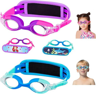 Vvinca Kids Swim Goggles for Age 2-8, Toddler-Goggles with Fabric Strap No Leak Pain-Free, Anti-Fog Goggles for Girls Boys