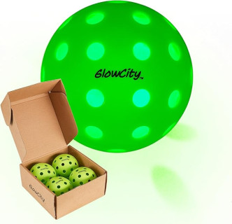 GlowCity LED Pickleball Set: Pack of 4 Glow in The Dark Pickleballs with 20 Hours of Glow Time - Great for Night Time Play