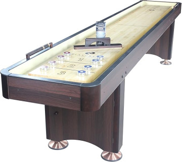 Playcraft Woodbridge Shuffleboard Table with Storage Cabinet - Shuffle Board Game Table Set with Matching Abacus, 8 Pucks, Brush & Wax (Made in USA) - Pro Style Climate Adjusters